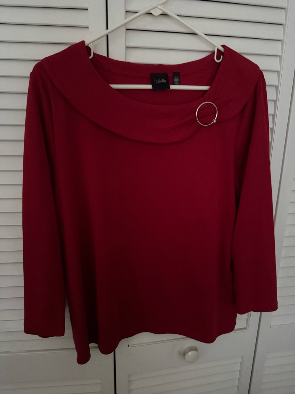 Rafaella Deep Red Boatneck Top with Gold Ring Accent, XLP